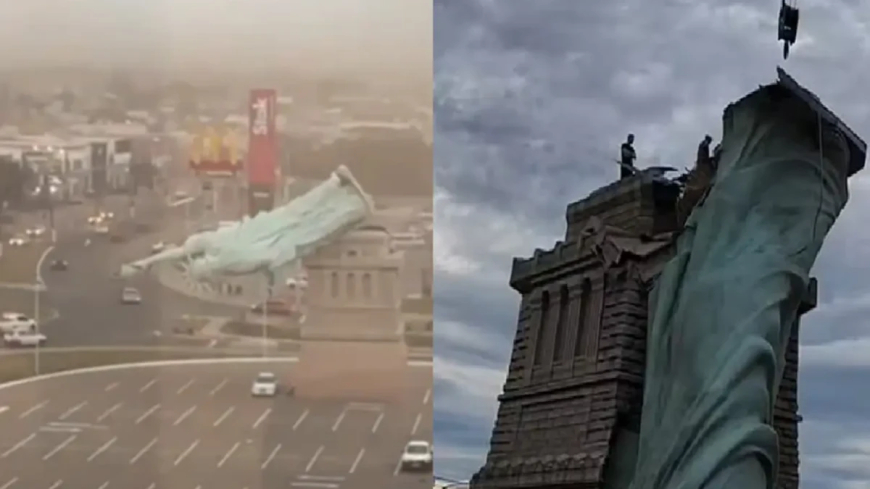 Vídeo: “Estátua da Liberdade” da Havan desaba no RS e vira meme nas redes sociais