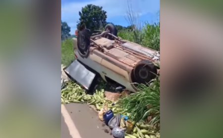 Picape carregada com milho capota na GO-154, entre Uruana e Uruíta