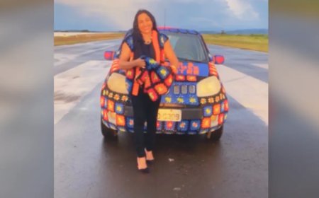Lavradora em Itaberaí, cobre carro com crochê para chamar atenção de Luciano Huck, e tentar voltar ao Maranhão