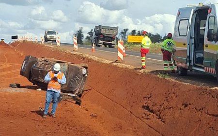 Motorista perde controle da direção e carro capota na BR-153 em Rialma